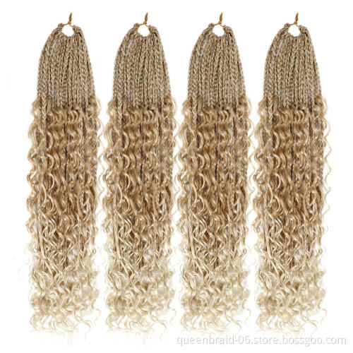 Box Braids Crochet Hair Ombre Goddess Box Braids With Curly Senegalese Twist Synthetic Crochet Braiding Hair Extensions
